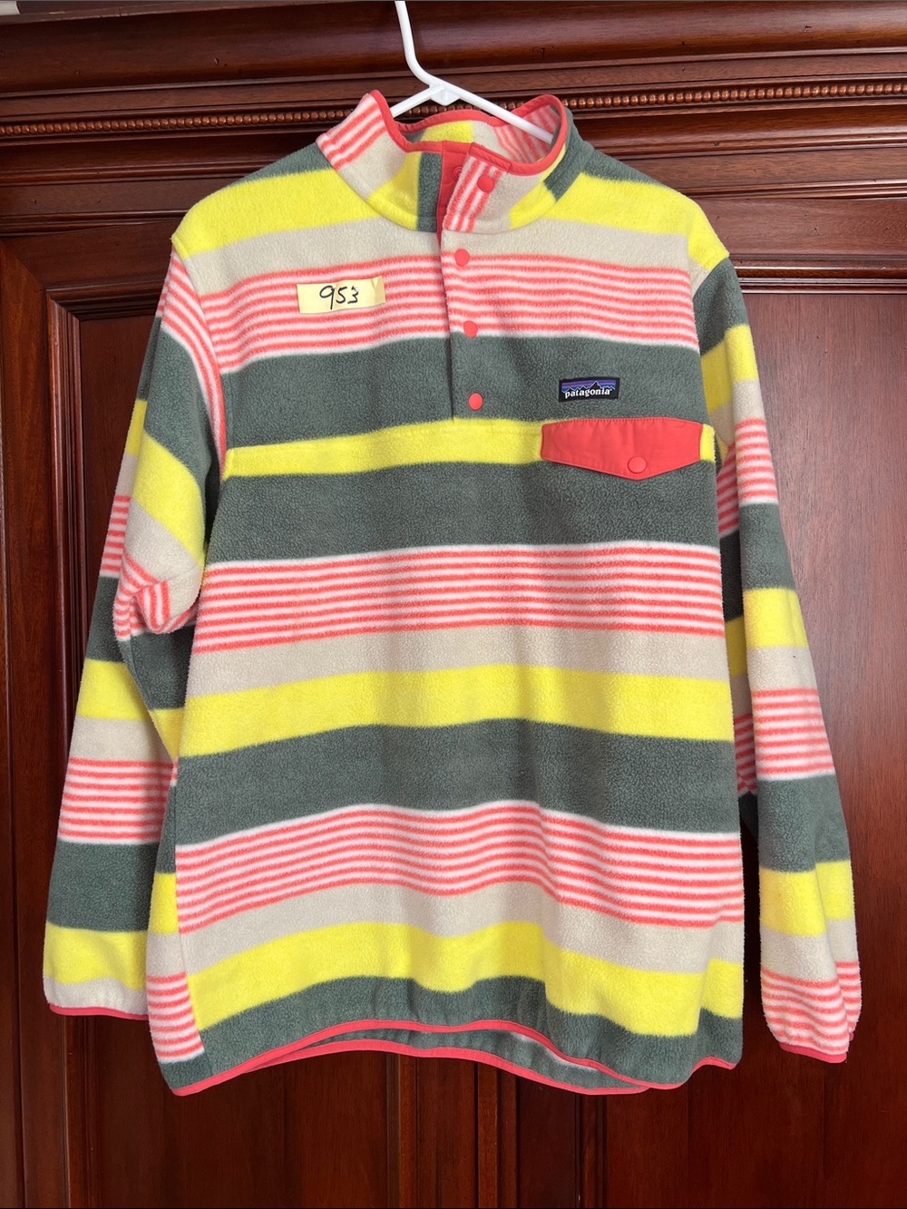 Patagonia Synchilla Pullover in Yellow, Coral & Gray Size XL❤️❤️